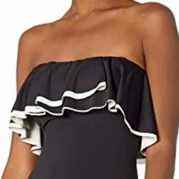 Contours by Coco Reef Women's Agate Ruffle Bandeau One Piece Black Swimsuit - Picture 5 of 12